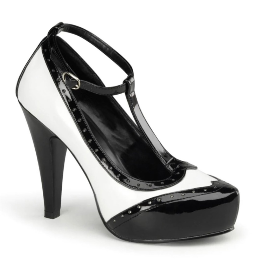 Pin up Couture black and white t strap heels